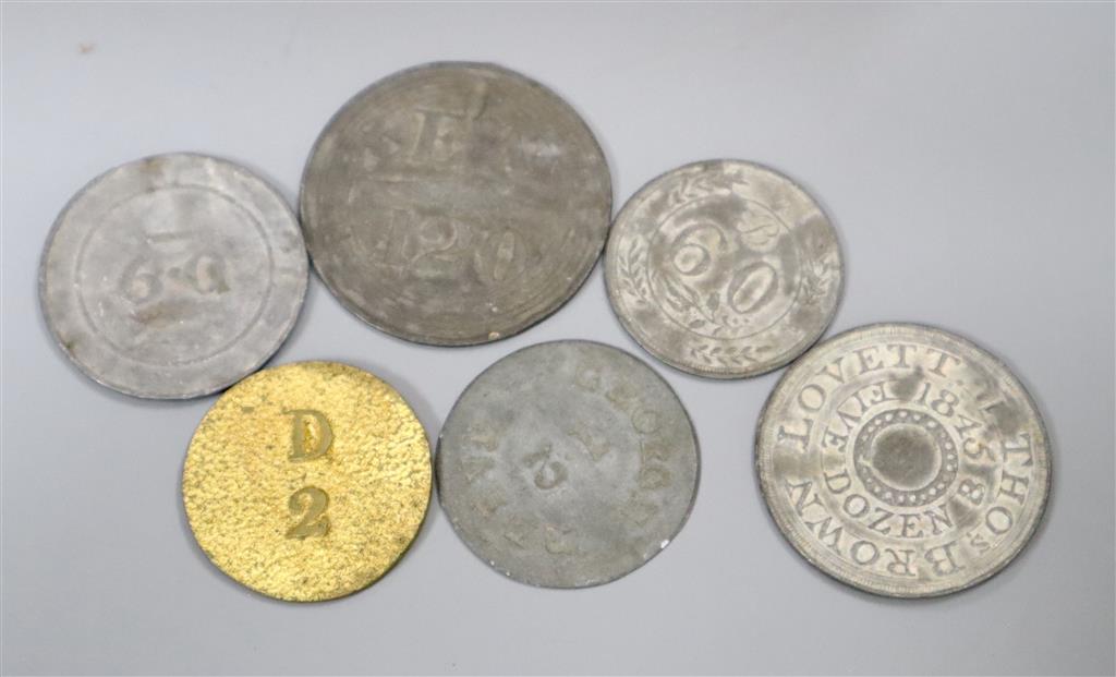 A large collection of 19th century Sussex and Kent hop tokens, approximately 128
